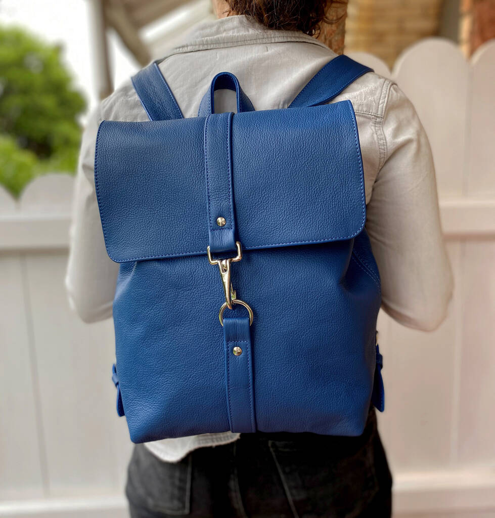 Royal Blue Leather Backpack, 1 of 6