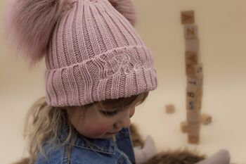 Newborn Double Pom Pom Winter Hat And Booties, 5 of 10