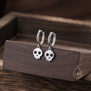 Cute Skull Huggie Hoop Earrings In Sterling Silver, 3 of 9