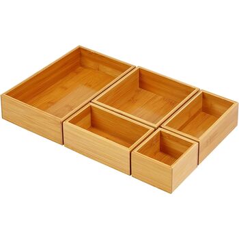 Set Of Five Bamboo Desk Drawer Organise Trays, 4 of 7