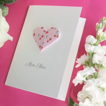 Personalised Cherry Origami Heart Love Card, 7 of 8