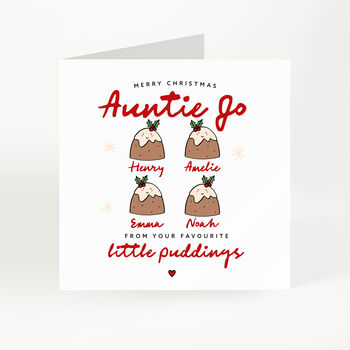 Personalised Christmas Card For Auntie Little Pudding Design, 4 of 7