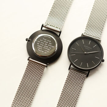 Men's Minimalist Watch With Silver Mesh Strap, 4 of 5