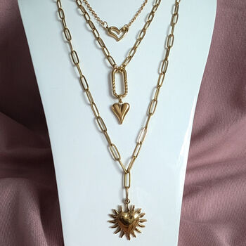 Womens Gold Chunky Chain Heart Charm Necklace Set, 2 of 6