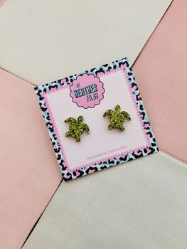 Green Turtle Glitter Studs / Sea Turtle Jewellery / Gift For Nature Lovers, 4 of 5
