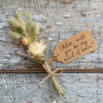 Will You Be My Bridesmaid Dried Flower Posy In Ivory, 2 of 3