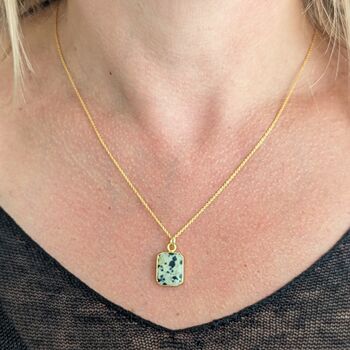 The Rectangle Dalmatian Jasper Necklace, Gold Plated, 4 of 8