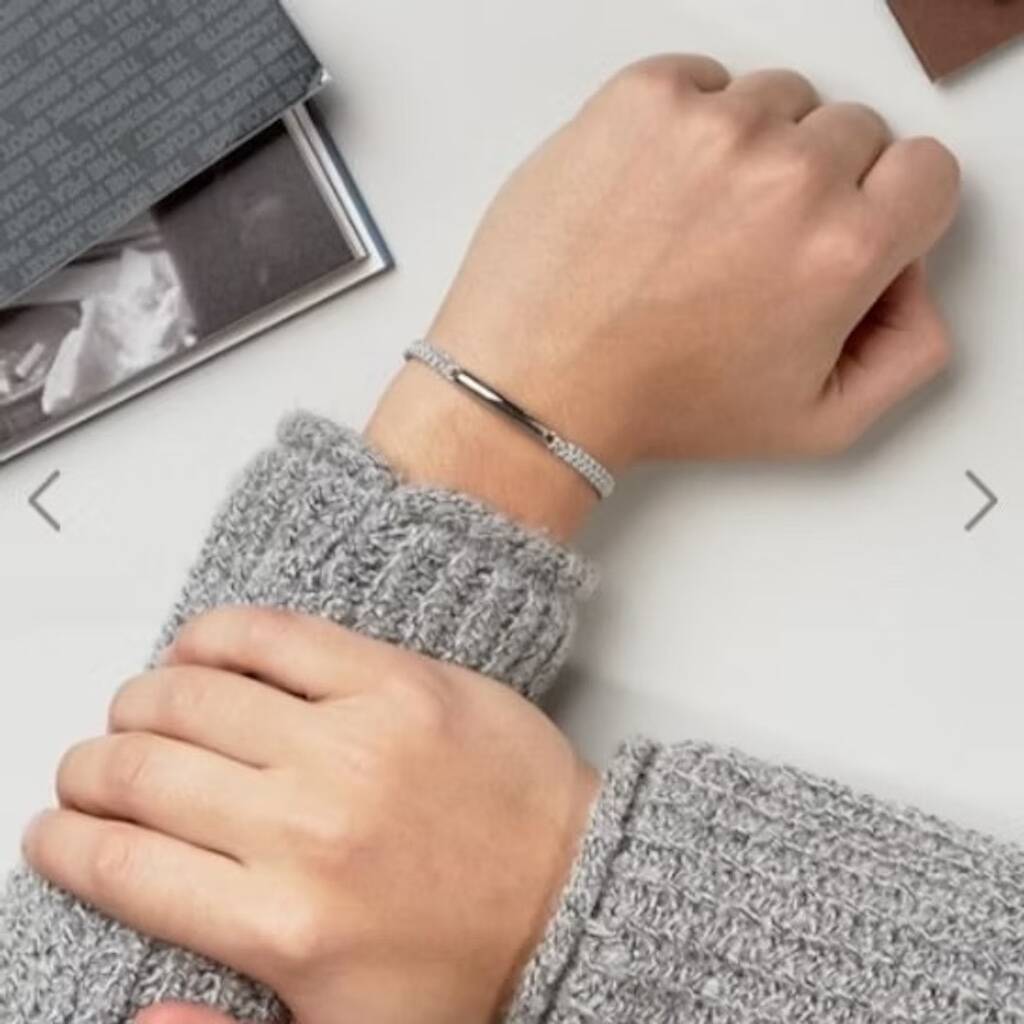 Adjustable Silver Tone Grey Woven Men's Bracelet, 1 of 3