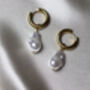 Sculptural Pearl Drop Gold Hoop Earrings, thumbnail 2 of 4
