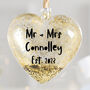 Personalised Newlywed Gold Heart Christmas Bauble, thumbnail 1 of 7