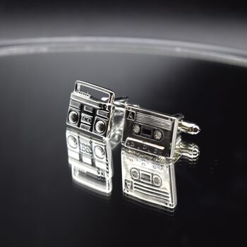 Boombox And Cassette Silver Cufflinks Gift For Music Lovers 316 L Stainless Steel, 2 of 3