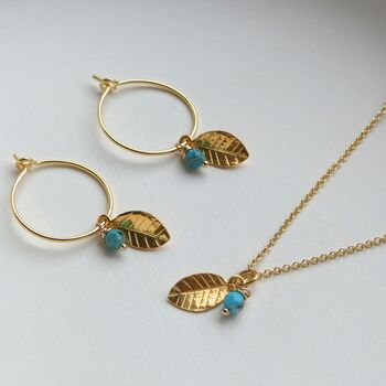 Turquoise And Vermeil Or Sterling Silver Leaf Set, 6 of 9
