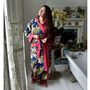 Ladies Blue Carnation Print Cotton Dressing Gown, thumbnail 6 of 7
