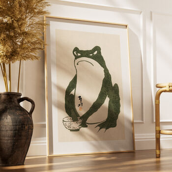 Japanese Woodcut Grumpy Frog Prints, 3 of 5