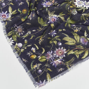 Navy Passion Flower Lightweight Long Scarf, 4 of 4
