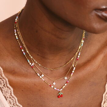 Stainless Steel Multicolour Beaded Cherry Charm Necklace In Gold Plating, 4 of 5