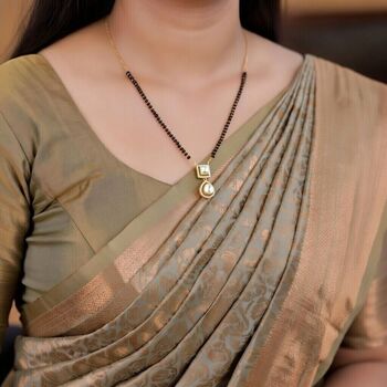 Elegant Twin Pendant Gold Plated Zircon Mangalsutra Necklace, 4 of 4