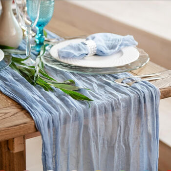 Dusty Blue Crinkled Cheesecloth Wedding Table Runner 3m, 7 of 7