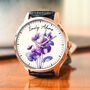 Personalised Wrist Watch With Floral Violet Design, thumbnail 1 of 3
