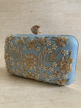 Sky Blue Handcrafted Rectangular Clutch Bag, 6 of 10