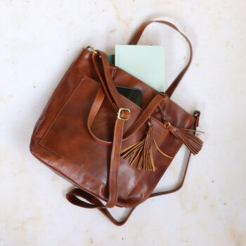 Leather Shopper Tote Bag, Tan, 3 of 6