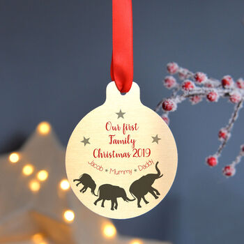 Personalised Metal First Christmas Elephant Bauble, 3 of 4