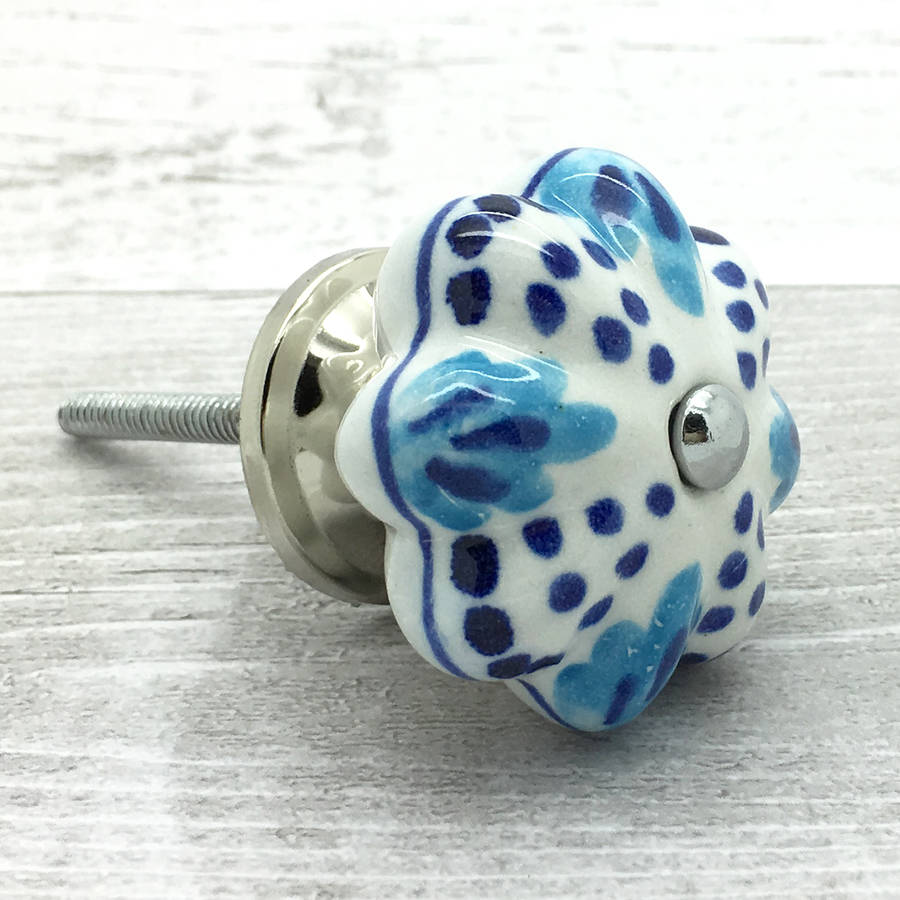blue dots flower ceramic door knob cupboard handle by g decor