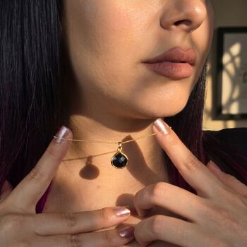 18ct Gold Plated Black Onyx Pendant Necklace, 3 of 4