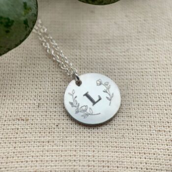 Floral Initial Engraved Sterling Silver Pendant, 3 of 5