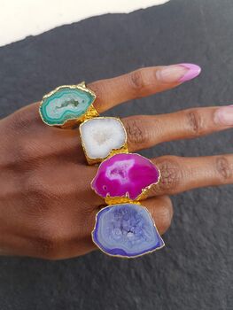 Magenta ‘Mega’ Agate Gold Plated Statement Ring, 2 of 3
