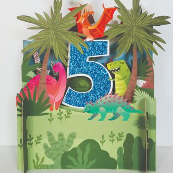 5th Birthday 3D Card With Dinosaurs And Jungle, 2 of 3