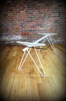 Modern Industrial Glass Hairpin Table White 349, 2 of 5