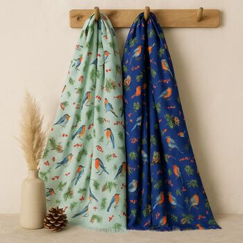Robin Print Cotton Blend Scarf, 2 of 7
