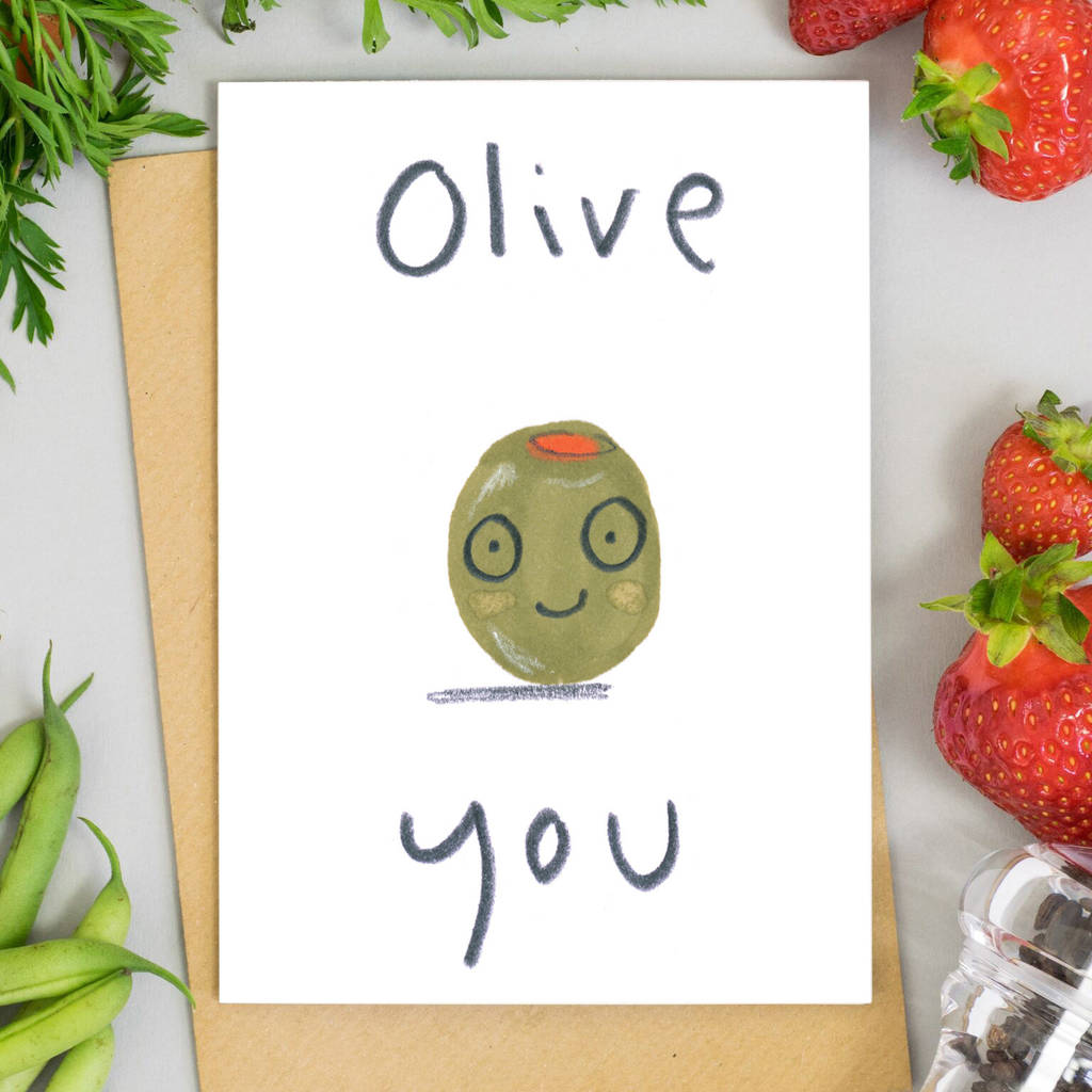 Olive You Valentines Card Or Print, 1 of 4