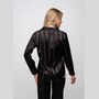 Black Stripe Soft Satin Long Sleeve Women Night Suit, thumbnail 6 of 11