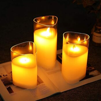 Set Of Three Glass Triangle Flameless Battery Candles, 4 of 5
