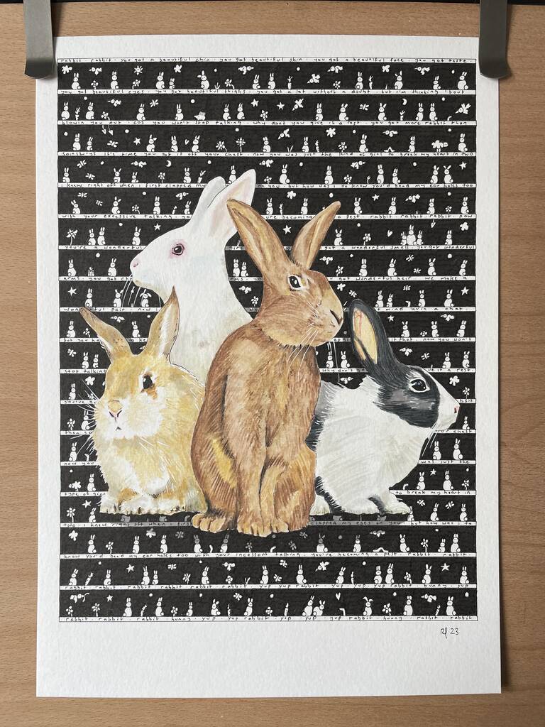 Rabbit Fleece Blanket, Bunny Throw By Tiny Art Guy