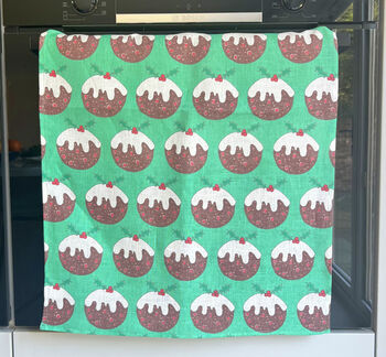 Christmas Puddings Linen Tea Towel, 2 of 2