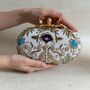 Flower Clasp Oval Off White Clutch, thumbnail 3 of 9