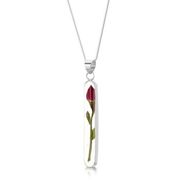 Valentine’s Real Miniature Rose Pendant Necklace In Silver Or Gold Plated Silver, 2 of 6