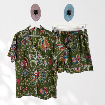 Green Floral 100% Cotton Ladies Pyjama Short Set, 2 of 5