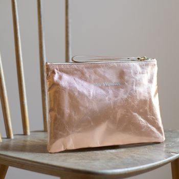 Metallic Leather Clutch With Satin Lining, 2 of 6