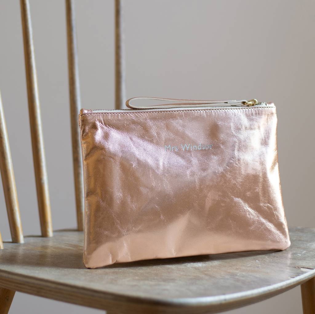 Metallic Leather Clutch With Satin Lining By Pepper Alley