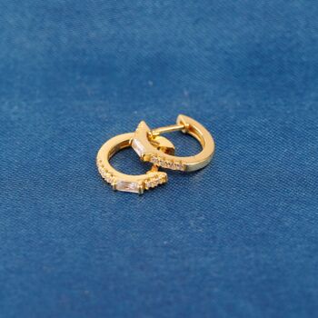Gold Cz Huggie Hoop Earrings, 3 of 7