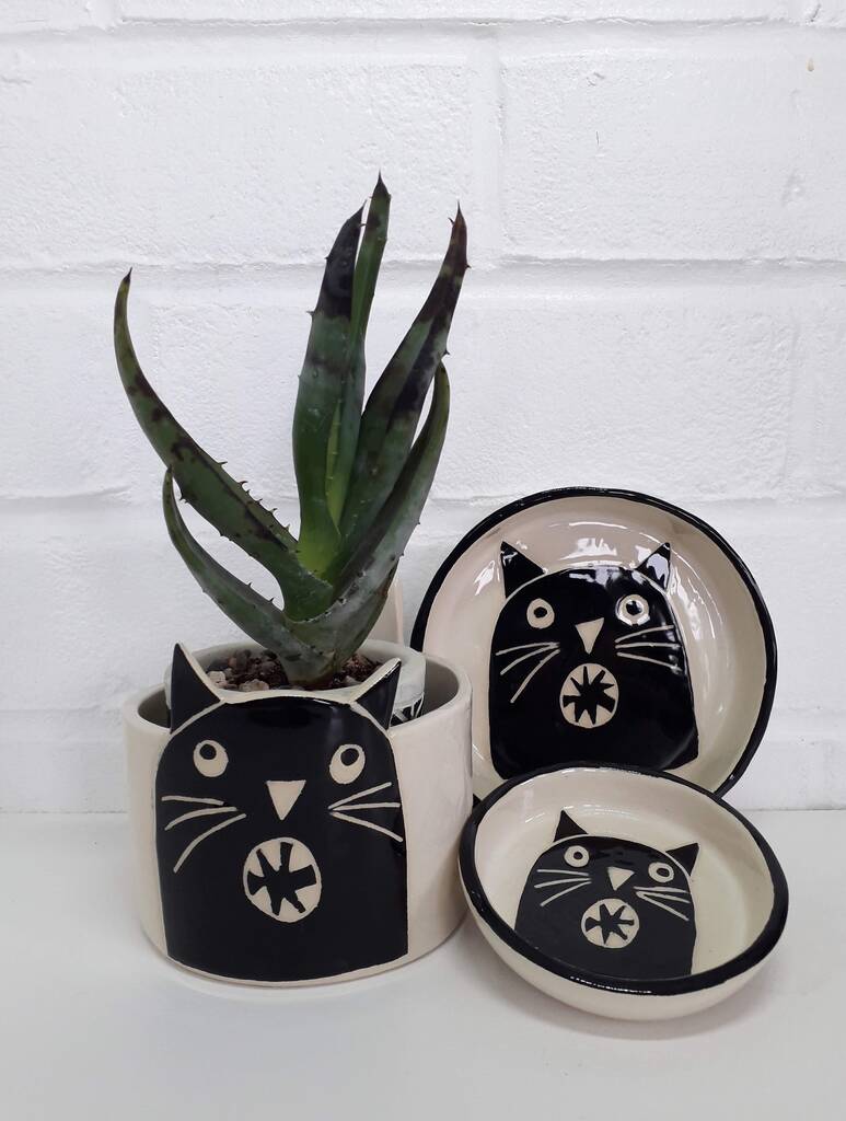 Ceramic Illustrated Cat Dish By Zoe Est Studio