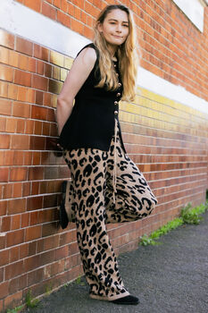 Brown Leopard Print Knit Wide Trousers, 8 of 9