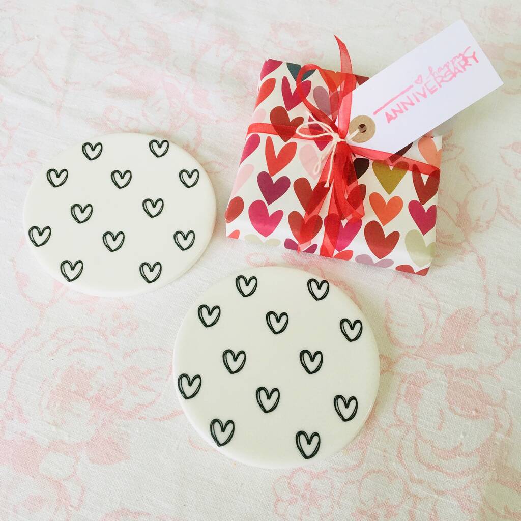 Pair Of Ceramic Heart Coasters ~ Boxed, 1 of 4