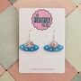 U.F.O Glitter Blue Earrings / Alien Spaceship Jewellery Science Fiction Lover Gift / Retro Space Aesthetic 1950s Sci Fi Accessory / Out Of This World Jewellery, thumbnail 1 of 5