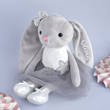 Personalised Grey Velvet Ballerina Bunny, 4 of 5