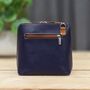 Leather Cross Body Handbag In Navy Blue And Tan, thumbnail 2 of 3